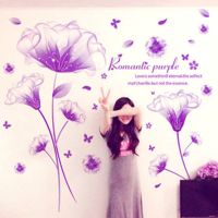 百合壁纸墙纸贴画墙贴卧室客厅背景墙装饰墙壁纸L8|紫色梦幻花