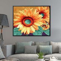 画画数字油画自绘填色画减压手工手绘填充画数字油彩画装饰画S1|974向日葵盛放 40*50带2.5cm加厚内框+画架