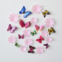 3d立体小花蝴蝶墙贴客厅背景婚房冰箱壁纸装饰贴画自粘防水创意贴U7|12只双层七彩蝴蝶+12只小花