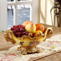欧式大号纸巾盒烟灰缸三件套奢华茶几高档水果盘复古创意家居饰品T0|黄金果盘