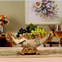 欧式大号纸巾盒烟灰缸三件套奢华茶几高档水果盘复古创意家居饰品T0|花绘鸟果盘