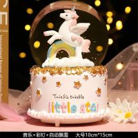 汉服女孩水晶球音乐盒飘雪少女心旋转八音盒儿童女生生日礼物W9|彩虹独角兽 大号音乐+彩灯+自动飘雪+内旋转