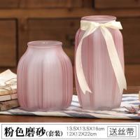 橱窗实用北欧花瓶小清新摆件客厅新房家居玻璃花器茶几桌面装饰品T3|磨砂款-粉色2件套