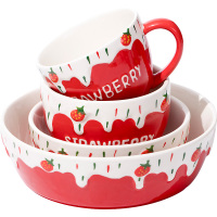 草莓水果沙拉碗盘可爱少女心燕麦早餐酸奶甜品子创意网红餐具