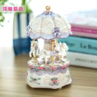旋转木马音乐盒八音盒情人节创意儿童生日礼物女生送女孩天空之城Y6|淡雅紫《卡农》灯光