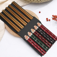 5双装精品筷子中式日式楠竹筷家用温热转印套装 竹筷一人一筷K5|日式长(收藏)(送两双儿童筷)