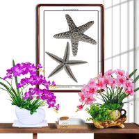 蝴蝶兰仿真花套装假花盆栽酒柜客厅餐桌摆件装饰品干花盆景花卉|蜗牛深紫+茶艺浅粉苍兰套装