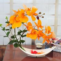 蝴蝶兰仿真花套装假花盆栽酒柜客厅餐桌摆件装饰品干花盆景花卉|鱼趣绝代双骄黄金