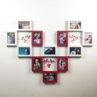 心型12框照片墙相框网红房间装饰品ins少女心女生宿舍装饰|白色+红色[赠12只蝴蝶] 12个7寸相框+洗12张7寸照片