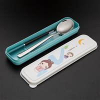 韩式可爱便携式儿童不锈钢餐具套装筷子勺子两件套学生旅行筷勺盒|筷勺套装[默默]★收藏优先发货