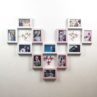 心型12框照片墙相框网红房间装饰品ins少女心女生宿舍|白色+粉色[赠12只蝴蝶] 12个10寸相框+洗12张10寸照片