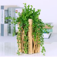 北欧简约透明玻璃插花瓶创意水培器皿客厅大朵多肉内植物摆件花盆P7|款式三:原木花器+玻璃花瓶+百万心