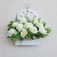 挂墙仿真花套装塑料假花小装饰品摆件家居客厅栅栏墙面壁挂件花篮|LOVE+卷边玫瑰白色