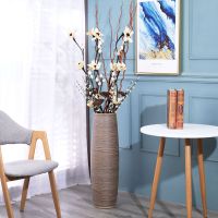 落地花瓶大号陶瓷摆件简约家居客厅装饰玄关复古插花瓶N4|80cm单瓶+太阳干花