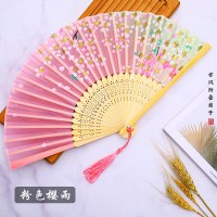 扇子折扇中古风女式流苏随身折叠古典古装汉服儿童小巧扇Z5|02粉色樱雨