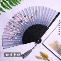 扇子折扇中古风女式流苏随身折叠古典古装汉服儿童小巧扇Z5|10桃李争妍