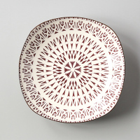 8英寸方盘子 四方形家用菜盘网红创意餐具碟子水果装菜深盘子U3|8英寸深方盘-紫色太阳花