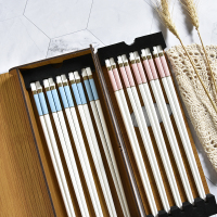 筷子家用骨瓷北欧祖母绿轻奢防霉耐温网红餐具档环保insF3|5双蓝金5双粉红金木盒装