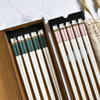 筷子家用骨瓷北欧祖母绿轻奢防霉耐温网红餐具档环保insF3|5双祖母绿5双粉红金木盒装