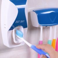 牙刷架套装壁挂式自动挤牙膏器洗面奶挤压器免钉免打孔懒人神器|蓝色