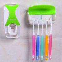 牙刷架套装壁挂式自动挤牙膏器洗面奶挤压器免钉免打孔懒人神器|绿色