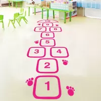 儿童游戏跳房子跳格子数字贴画幼儿园地面装饰地贴班级教室墙贴纸|A款默认玫红 小