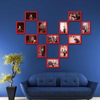 心形照片墙装饰简约相框墙客厅创意爱心背景墙相册框相片挂墙组合|全红色 8寸12个[赠12枚墙贴]+打印照片