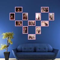 心形照片墙装饰简约相框墙客厅创意爱心背景墙相册框相片挂墙组合|全粉色 6寸12个[赠12枚墙贴]+打印照片