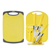 婴儿宝宝辅食刀具套装韩国印花刀家用全套不锈钢切片刀E0|黄色狗(送薄厚菜板)送辅食书