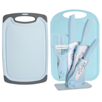 婴儿宝宝辅食刀具套装韩国印花刀家用全套不锈钢切片刀E0|蓝色猫(送薄和厚菜板)送辅食书