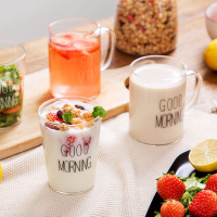 透明玻璃水杯简约大肚早餐杯子牛奶杯男女家用泡茶杯果汁杯