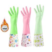 洗碗手套女加绒冬季保暖洗衣服厨房家务加长橡胶防水P9|香港牌(加绒保暖宽口) 3双装(家庭装)实用推荐