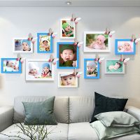 11框相框组合照片墙网红房间装饰ins饰品少女心挂墙卧室客厅墙壁|白色+天蓝色[推荐] 3个8寸8个6寸(不含照片)