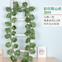 假花绿叶藤条仿真葡萄叶假树叶塑料藤蔓室内植物吊顶装饰绿植藤条O7|30叶彩印爬一包12条