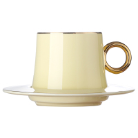 英式轻奢咖啡杯欧式奢华咖啡杯碟套装家用下午茶杯具I7|浅黄色