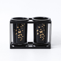 家用北欧筷子架勺子收纳架筷子筒筷子笼商用沥水架餐具置物架|蝴蝶双筒铁架黑(壁挂平放均可)