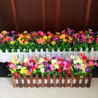 实木栅栏加花 绢花塑料插花干花束实木栅栏假花仿真花艺套装客|混色套装原木套装 20cm长宽7.5cm
