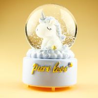 自动飘雪六一儿童水晶球音乐盒八音盒创意生日礼物送女生女孩公主P5|123独角兽蓝色 大号自动音乐雪花闪灯(礼品包装)