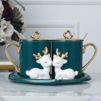 创意杯子一对马克杯情侣对杯带盖勺杯情侣款个性结婚定制礼物