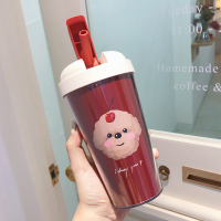 可爱水杯简约便携清新森系少女学生杯子带吸管塑料杯耐温