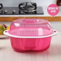 沥水篮水果篮客厅家用洗菜篮子厨房塑料双层保洁洗菜筐大号Z6|红色(中号)
