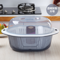 沥水篮水果篮客厅家用洗菜篮子厨房塑料双层保洁洗菜筐大号Z6|灰色(大号)