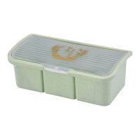小麦秸秆翻盖食品用塑料厨房调味盒收纳盒味精盐调料罐佐料盒B5|麦香一体三格北欧绿