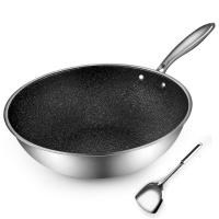 德国不锈钢炒锅麦饭石不粘无油烟炒锅电磁炉燃气灶M7|34cm单锅[赠不锈钢锅铲]