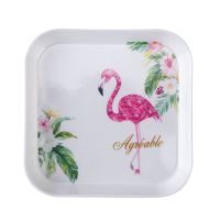 家用餐桌垃圾分类盘子仿瓷干果小水果盘吐骨碟垃圾点心食盘碟子E1|火烈鸟 六个装[不带收纳底座]