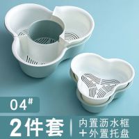 家用双层洗菜篮子火锅拼盘蔬菜拼盘沥水篮水果盘N4|大号+小号欧蓝[小户型福音]