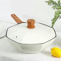 麦饭石不粘锅炒锅家用炒菜锅网红八角锅煤气灶电磁炉专用L6|月光白砂锅