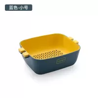 家用北欧沥水篮创意双层撞色加厚水果盆淘米篮收纳筐厨房子Y0|北欧蓝-小号