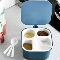 调料罐套装调味盒子厨房用品带盖料盒盐罐调味品家用带勺收纳盒|ML-5604四味盒蓝色 2个装混装颜随机