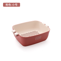 家用北欧沥水篮创意双层撞色加厚水果盆淘米篮收纳筐厨房子Y0|北欧粉-小号